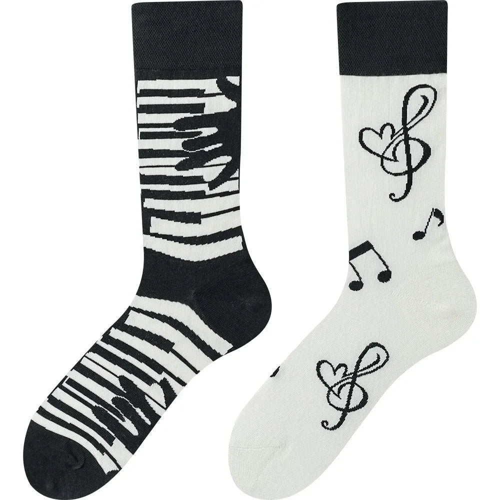 Happy Socks AB Asymmetrical Socks Cartoon Color Contrast Fashion Cotton Men And Women Couples Mid Tube Socks - Ice Cream Cake