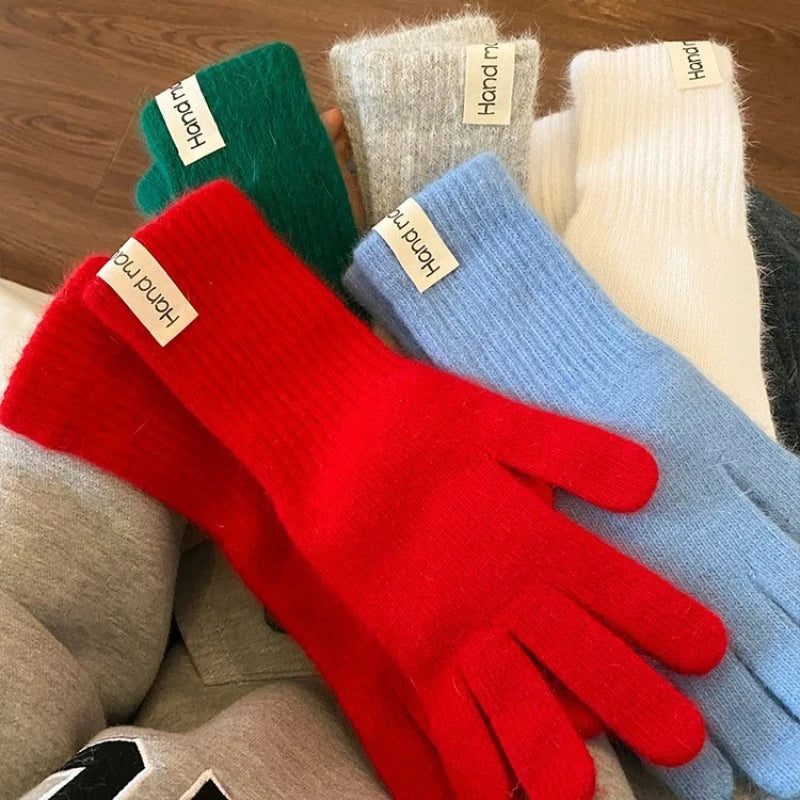 Women Wool Cashmere Gloves Cable Knit Touchscreen Finger Hole Winter Autumn Warm Wrist Length Classic Gloves Female Mitten - Ice Cream Cake