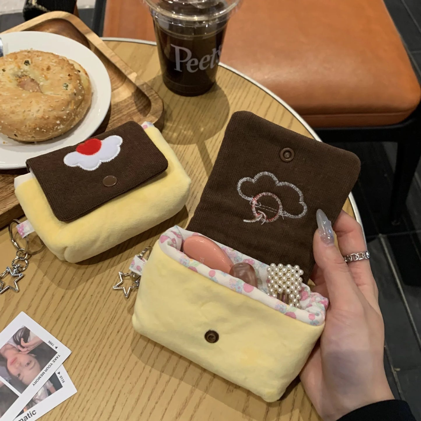 Multifunctional Small Pouch for Girls Cute Cherry Pudding Plush Coin Purse Mini Cartoon Portable Wallet for Cards Earphones Case - Ice Cream Cake