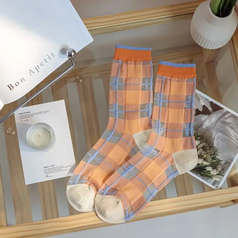 Transparent Floral Crew Socks