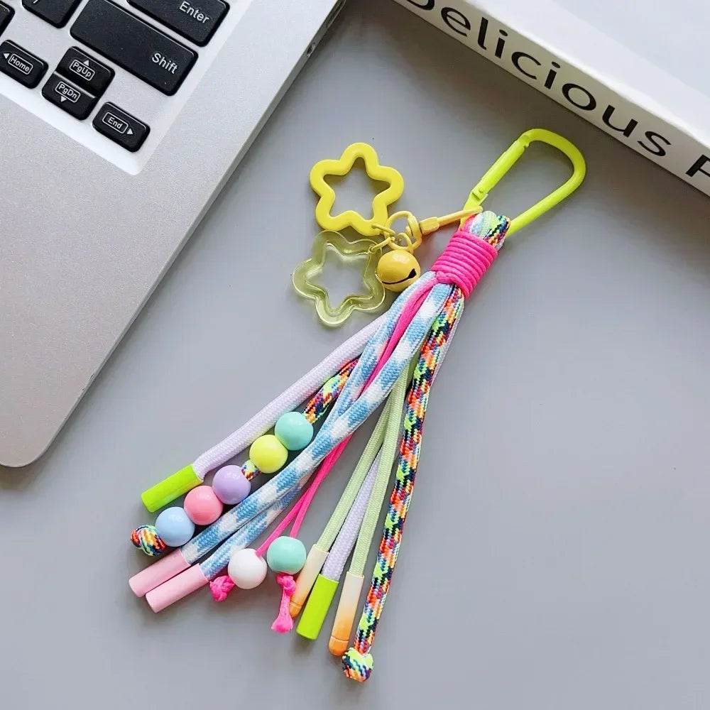 Y2K Braided Rope Keychain Handmade Creative Acrylic Striped Webbing Keychain Colorful Long Tassel Bag Charms Bag Accessories - Ice Cream Cake