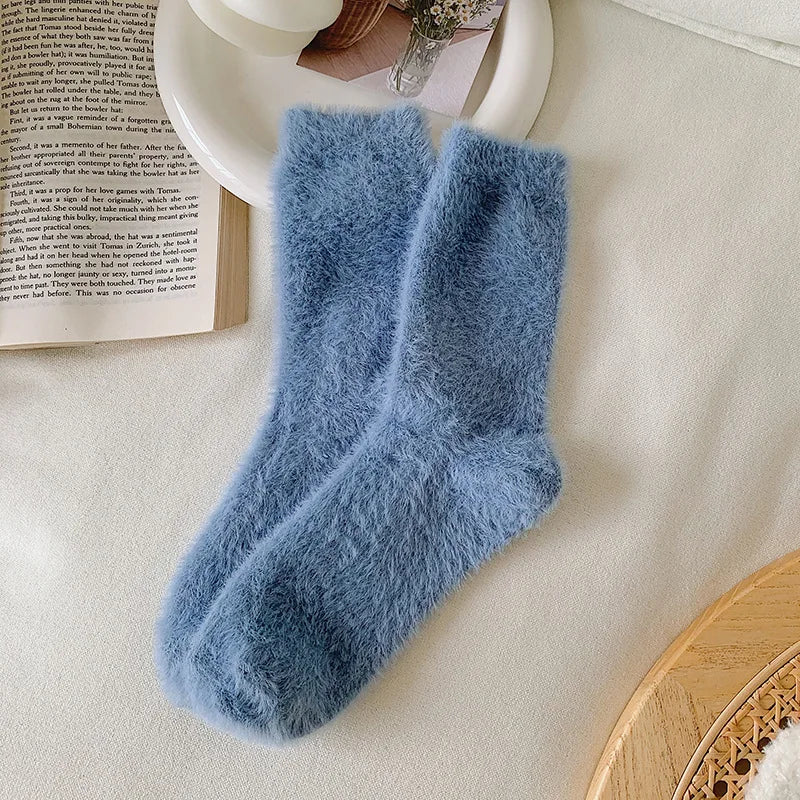 Female Mink Fur Snow-ground Knee Socks, Winter and Autumn Thickened and Warmened Padded Socks, Floor Sleeping Socks - Ice Cream Cake