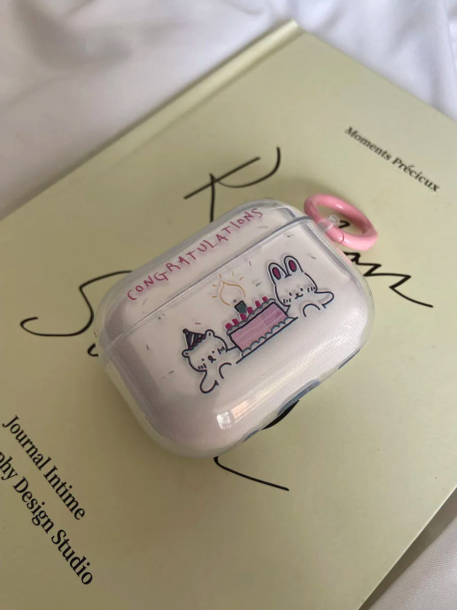 Bear and Bunny Birthday Party AirPods Charger Case Cover