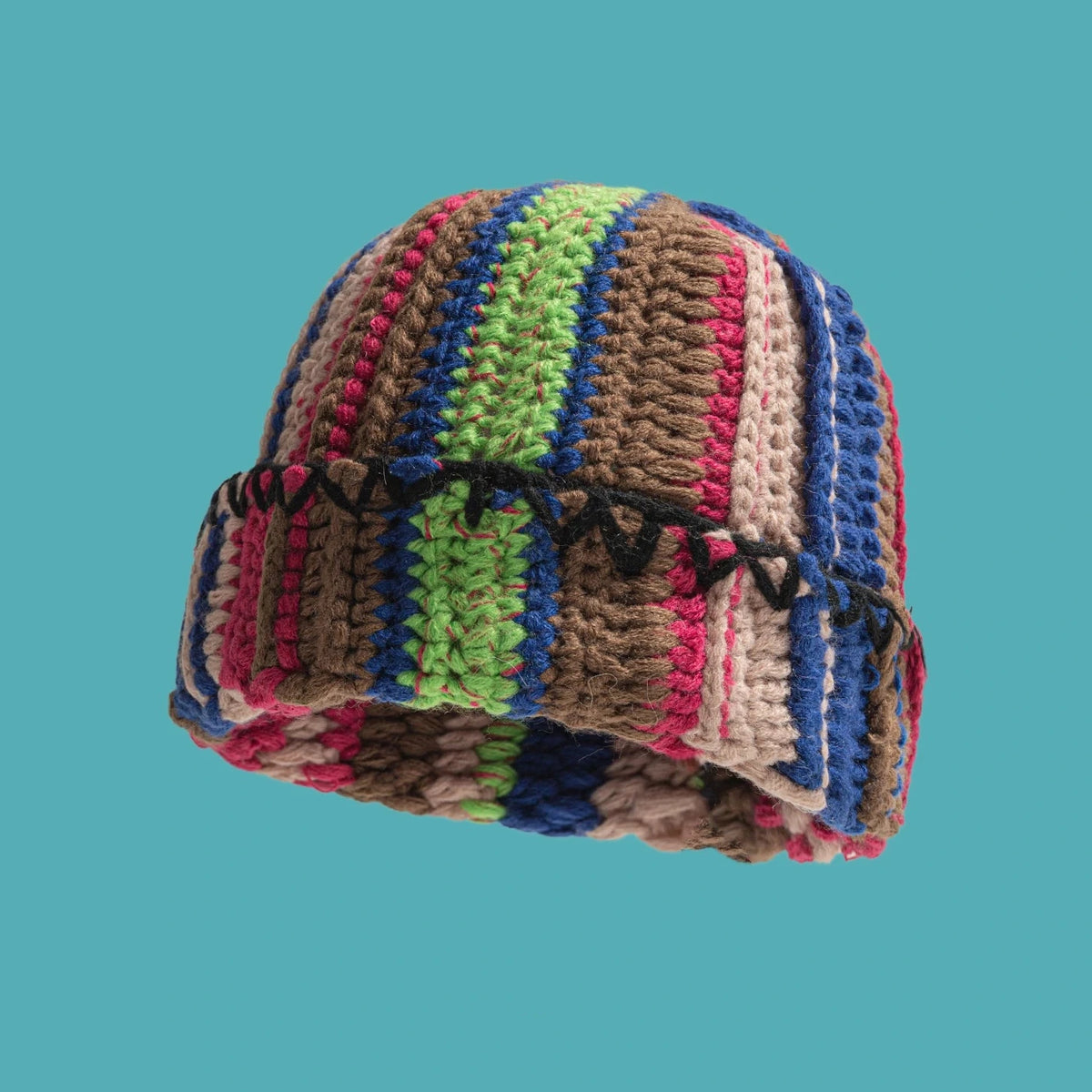 Handmade Mixed Yarn Ribbed Beanie Hat - Ice Cream Cake