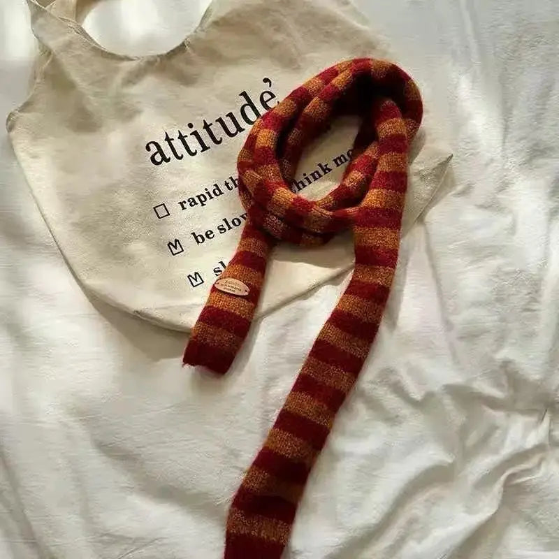 Multicolour Stripey Knit Skinny Scarf