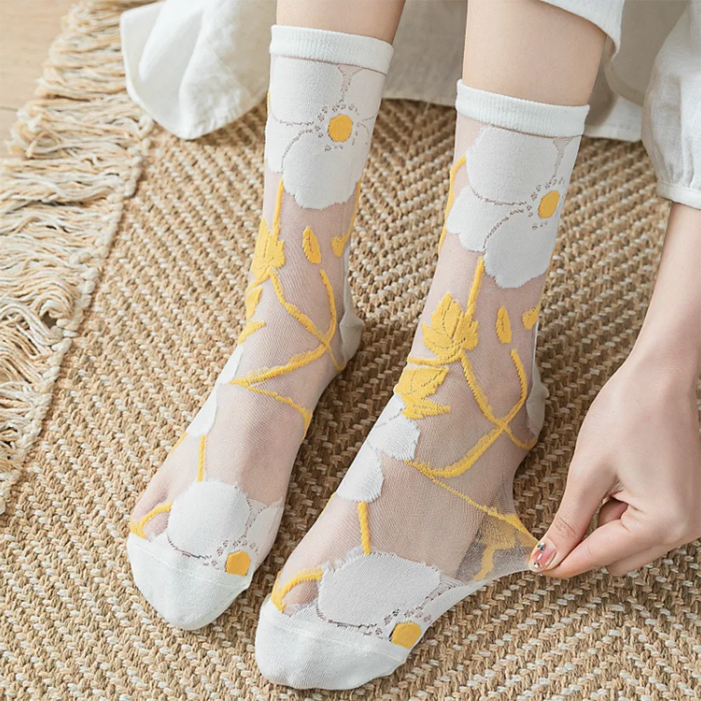 Transparent Floral Crew Socks