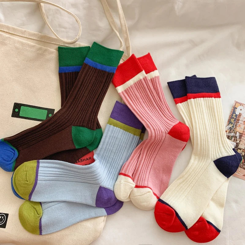 Contrast Stripe Crew Socks - Ice Cream Cake