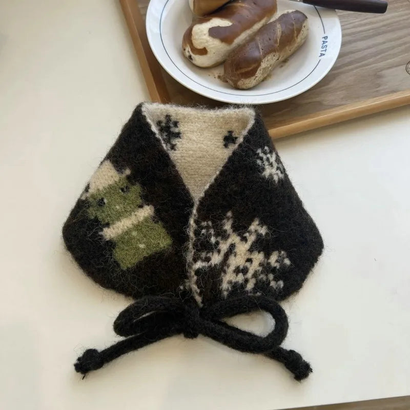 Intarsia Knit Snowman Bonnet Earmuff Scarf