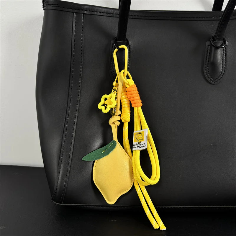 Cute Fruit Keychain Cartoon Lemon PU Leather Bag Pendant Birthday Gifts Car Keyring Girl/Boy - Ice Cream Cake