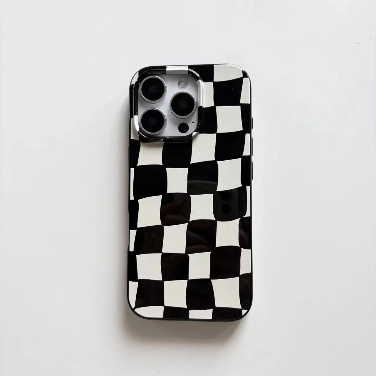 Black and White Wavy Checkerboard iPhone Case