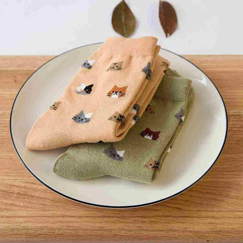 5 Pairs Cat Print Socks, Cute & Comfy All-match Mid Tube Socks, Women's Stockings & Hosiery - Ice Cream Cake