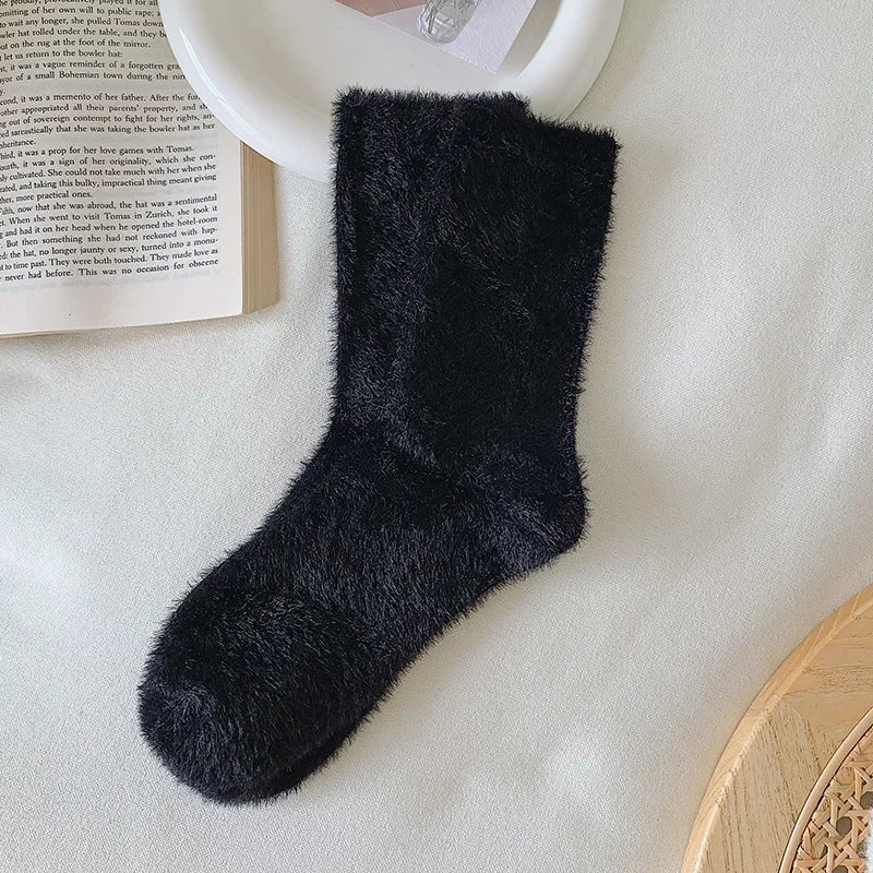 Female Mink Fur Snow-ground Knee Socks, Winter and Autumn Thickened and Warmened Padded Socks, Floor Sleeping Socks - Ice Cream Cake