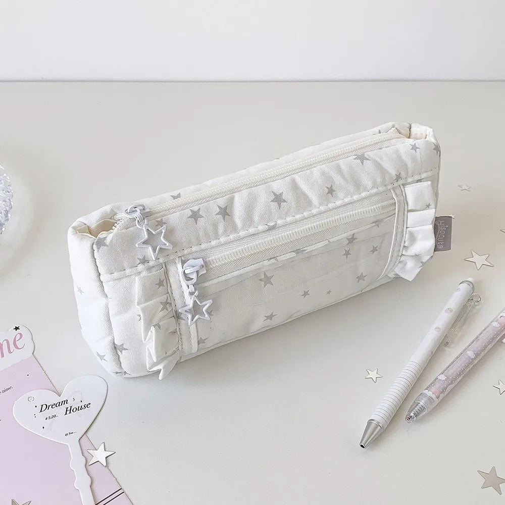 Pastel Puffy Ruffle Star Pattern Pencil Case