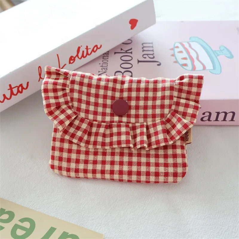 Gingham Ruffle Mini Snap Pouch