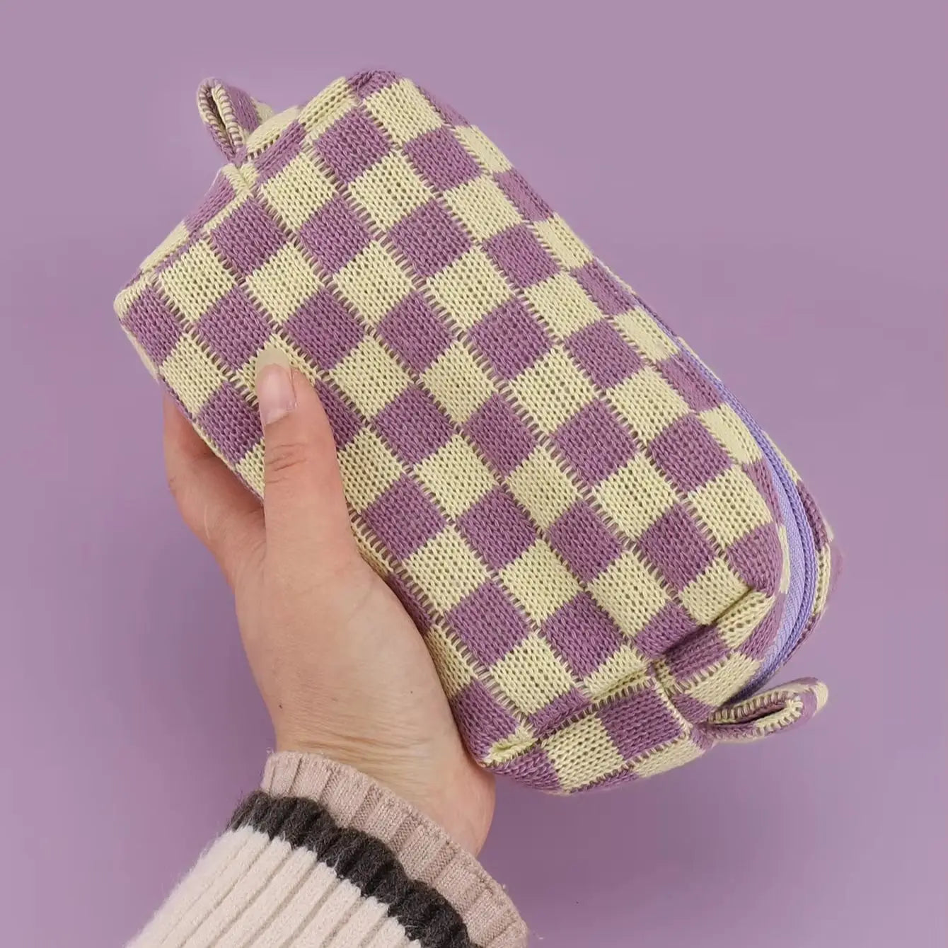 Purple Checkerboard Zipper Pouch