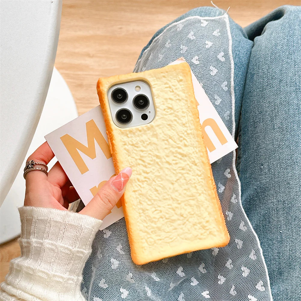 Realistic 3D Toast Silicone Phone Case For iPhone 16 15 14 13 12 11 Pro Max 6 7 8 Plus X Xs Max SE Funny Shockproof Cover - Ice Cream Cake