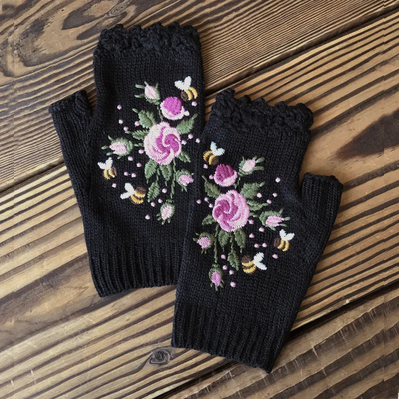 Half Finger Gloves Women Knitted Fingerless Winter Gloves Soft Crochet Bee Knitting Faux Wool Fingerless Gloves Wrist Warmer - Ice Cream Cake