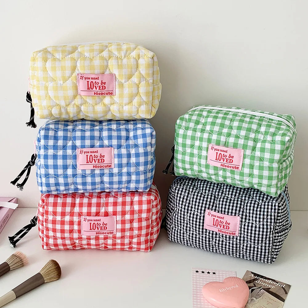 Fashion Simple Heart Square Makeup Bag Cute Girls Travel Large Capacity Storage Handbag Women Grooming Bag Student Pencil Case - Ice Cream Cake
