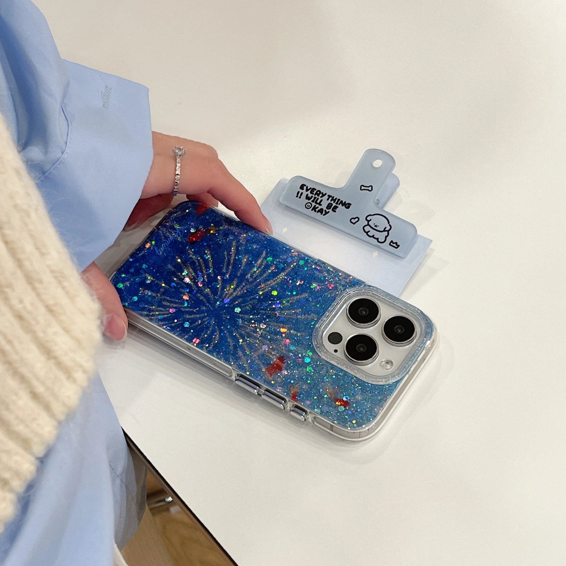 Glittering Goldfish & Firework iPhone Case - Ice Cream Cake