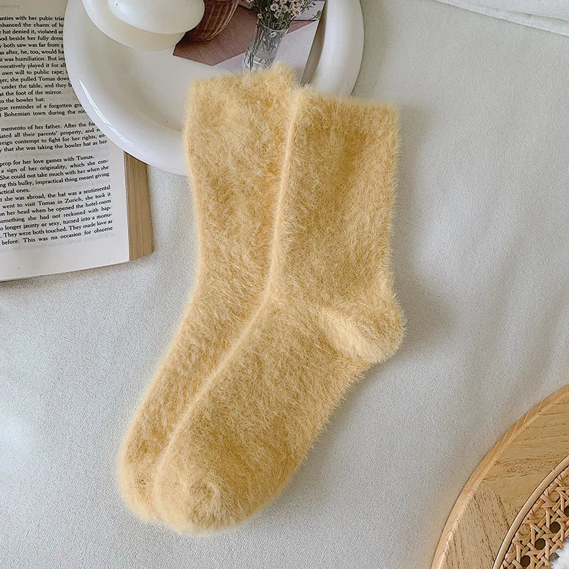 Female Mink Fur Snow-ground Knee Socks, Winter and Autumn Thickened and Warmened Padded Socks, Floor Sleeping Socks - Ice Cream Cake
