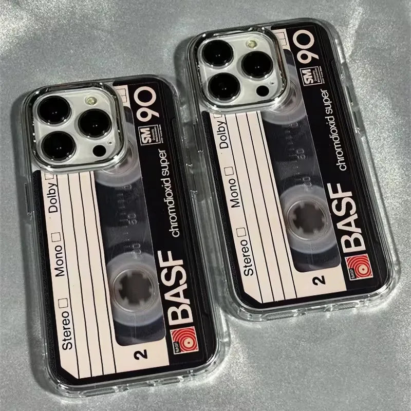 intage Cassette Tape Photo Frame Soft Phone Case For iPhone 17 16 15 14 13 12 11 Pro Max X XS XR 7 8 Plus 16E Shockproof Cover - Ice Cream Cake