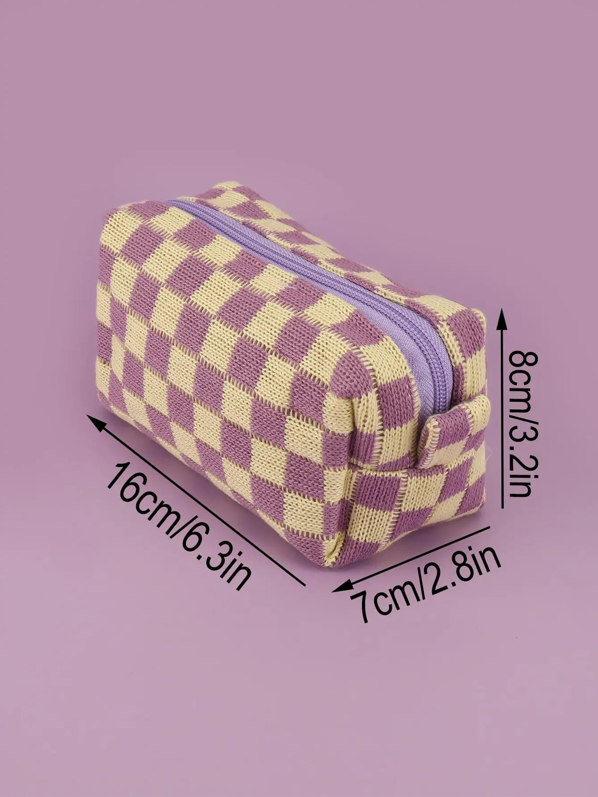 Purple Checkerboard Zipper Pouch