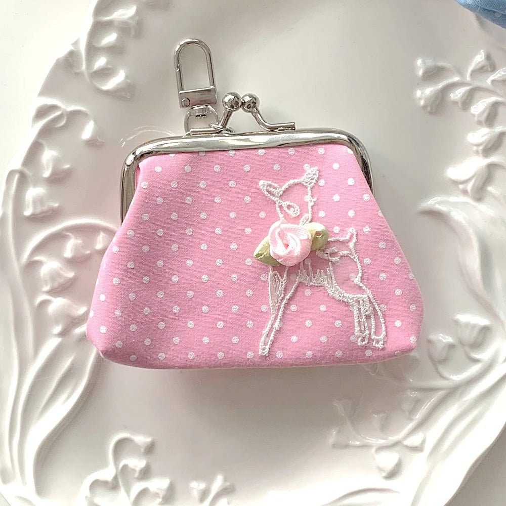 Cute Y2k Coin Purses Lady Small Wallet Wave Dot Handmade Lace Showa Rose Vintage Bag Hanging Pendant Earphone Bag Wallet - Ice Cream Cake