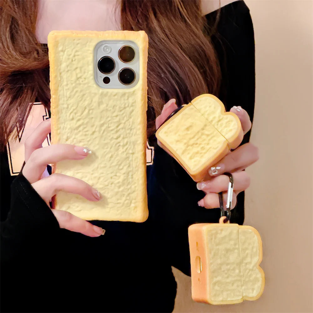 Realistic 3D Toast Silicone Phone Case For iPhone 16 15 14 13 12 11 Pro Max 6 7 8 Plus X Xs Max SE Funny Shockproof Cover - Ice Cream Cake