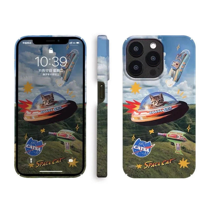Ins Space Cat Blue Sky Magnetic Case for IPHONE 16 15PRO MAX 14 13 PRO 13 PRO MAX 15 15PLUS 12 Acrylic Hard Mobile Phone Cases - Ice Cream Cake