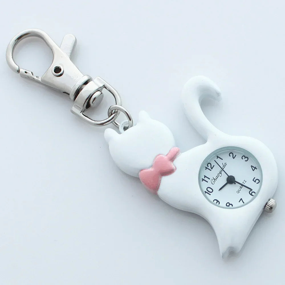 Fancy Bowtie Piano Cat Clip-On Keychain Watch