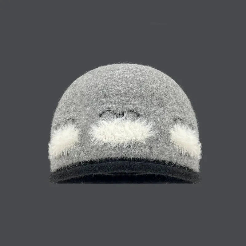 Fluffy Ram Knit Beanie Hat