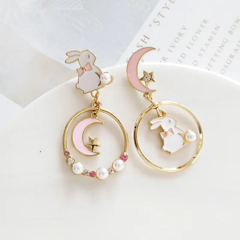 Korean Style Flower Cute Animal Dangle Earrings For Women Moon Stars Kitten Rabbit Balloon Asymmetric Earring Party Jewelry Gift - Ice Cream Cake