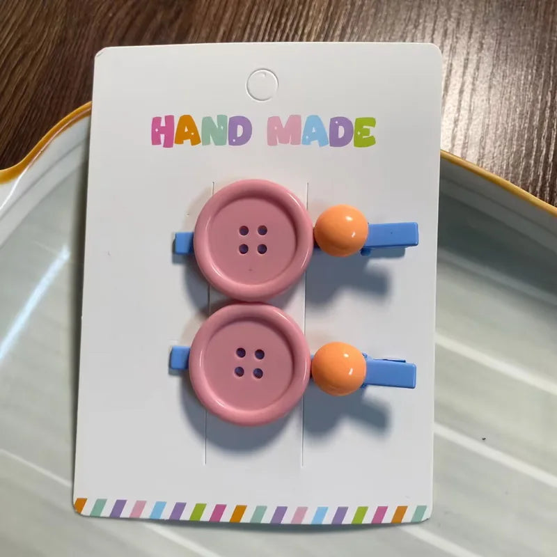 Colourful Button Hair Clip Set