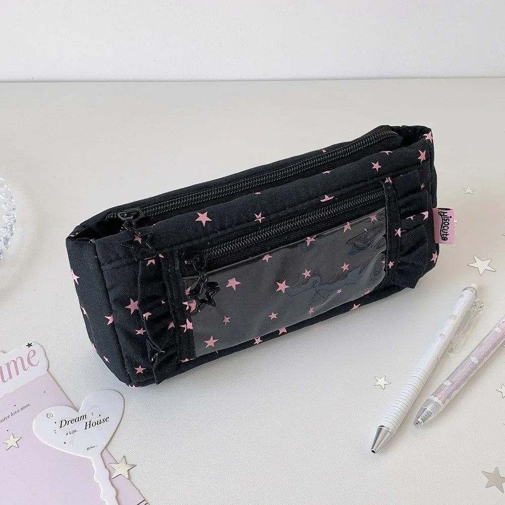 Pastel Puffy Ruffle Star Pattern Pencil Case