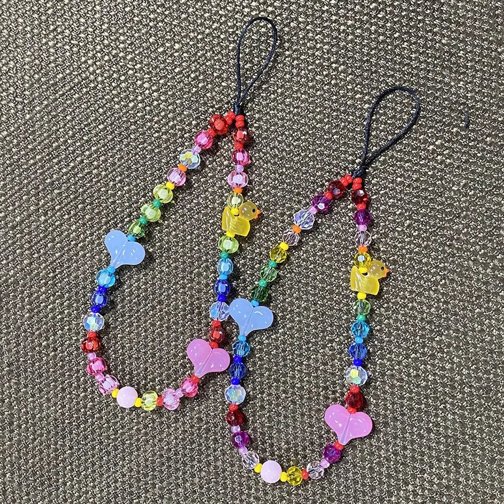 Rubber Ducks and Hearts Rainbow Beaded Wrist Strap