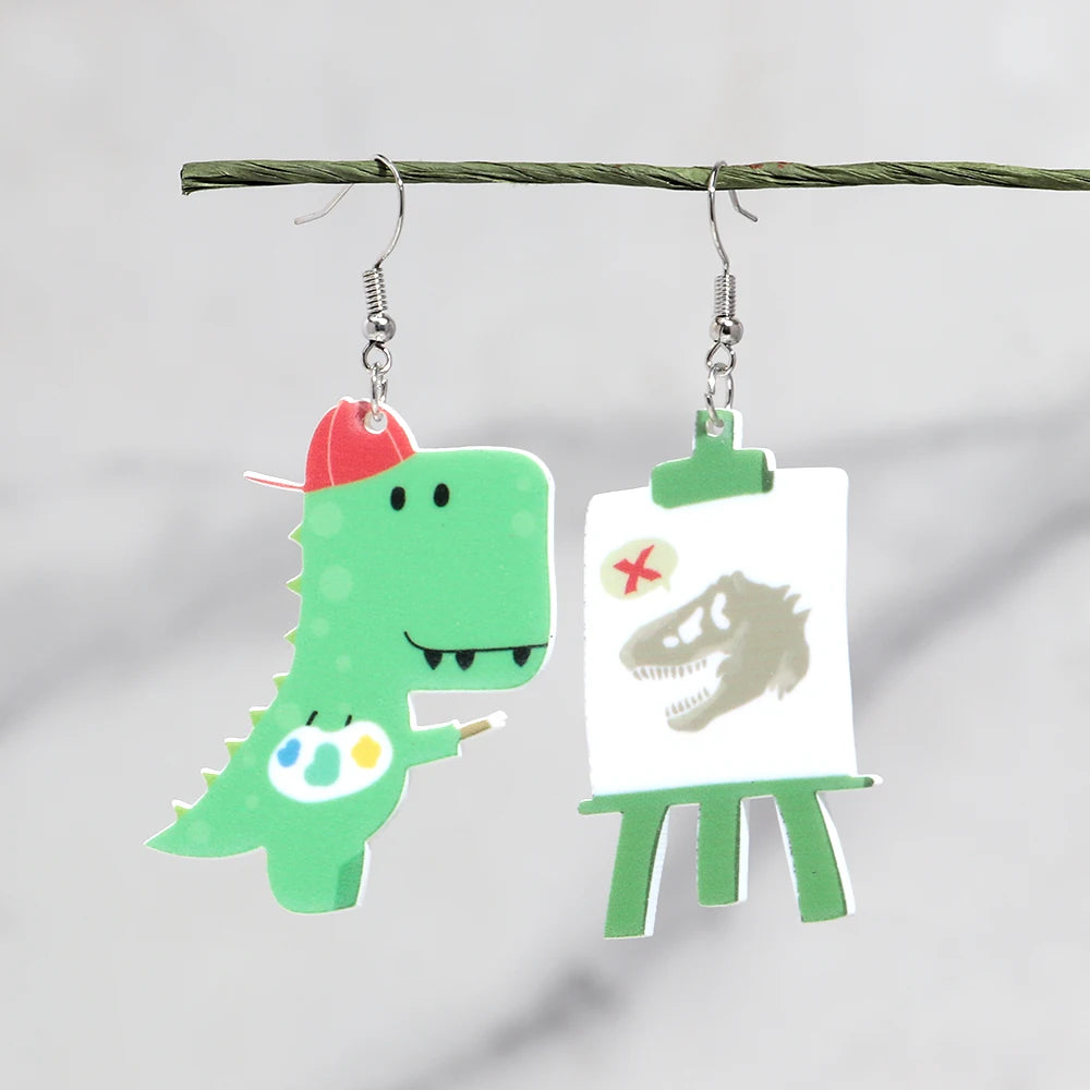 Cute Acrylic Cartoon Animals Dangle Earrings Lovely Asymmetric Elephant  Dinosaur Cat Earrings Funny Jewelry Gifts - Ice Cream Cake