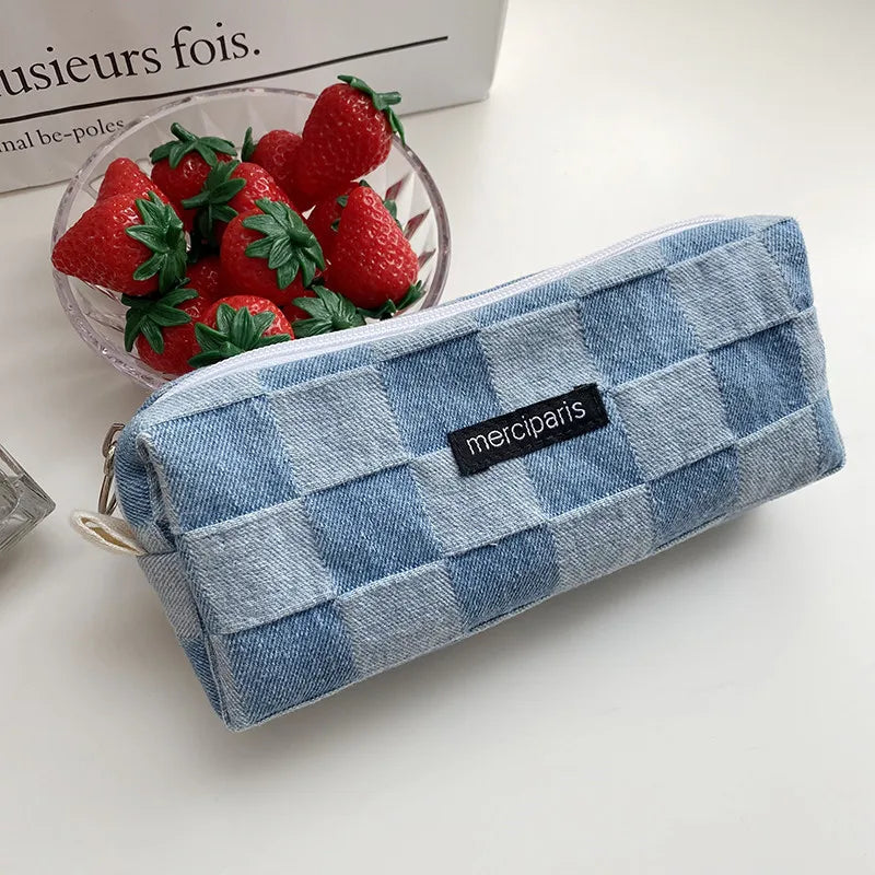 Korean Fashion Plaid Travel Makeup Kits Cosmetic Storage Bag Women Handbags Wallet Organizer Cute School Pencil Cases Pouch Bags - Ice Cream Cake