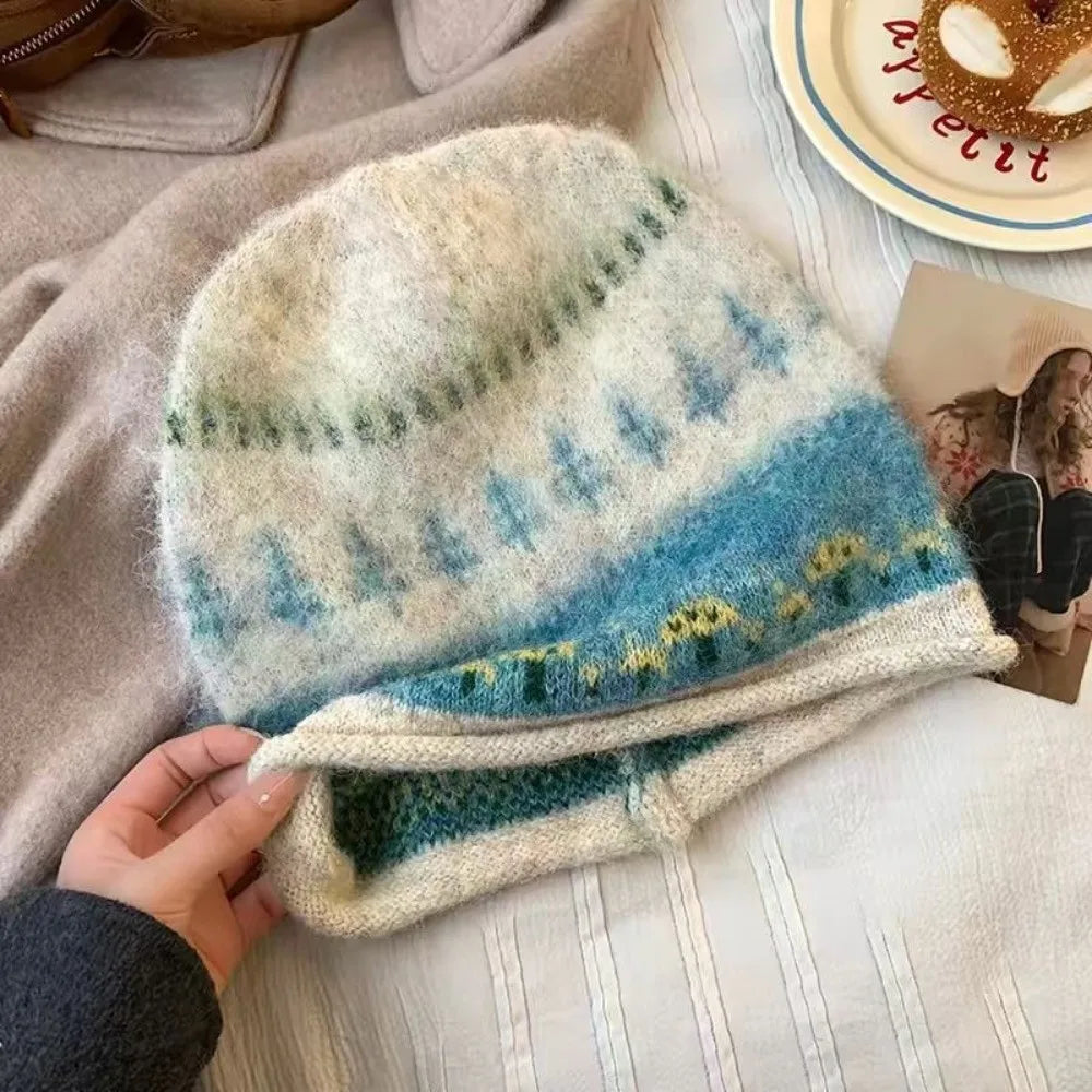 Mushroom Stroll Fair Isle Knit Beanie Hat