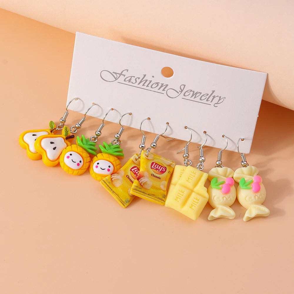 5 Pairs Cartoon Ice Cream Cookie Chocolate Donut Earrings for Women Girls 3D Food Dangle Earrings Kids Jewelry Gifts - Ice Cream Cake