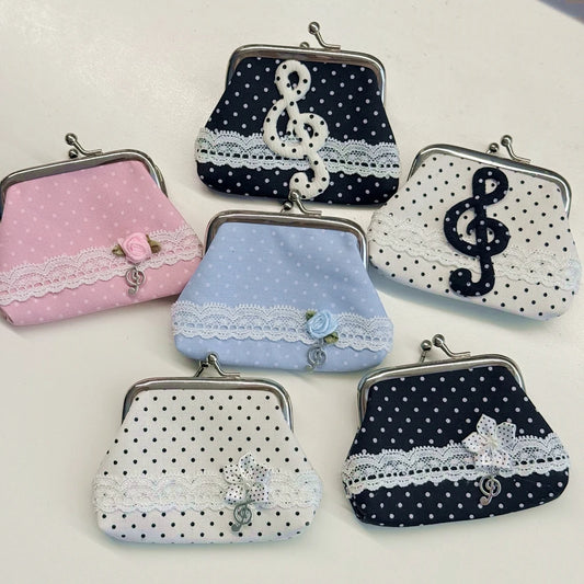 Cute Y2k Coin Purses Lady Small Wallet Wave Dot Handmade Lace Showa Rose Vintage Bag Hanging Pendant Earphone Bag Wallet - Ice Cream Cake