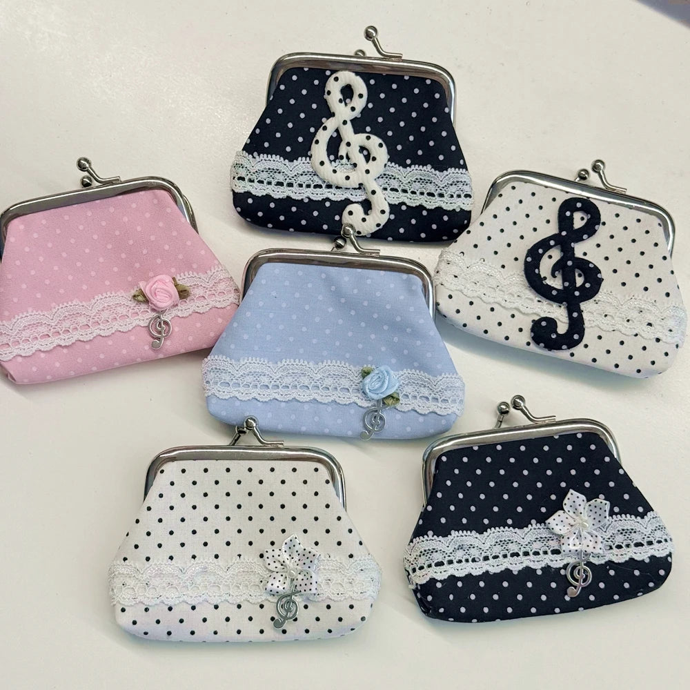 Cute Y2k Coin Purses Lady Small Wallet Wave Dot Handmade Lace Showa Rose Vintage Bag Hanging Pendant Earphone Bag Wallet - Ice Cream Cake