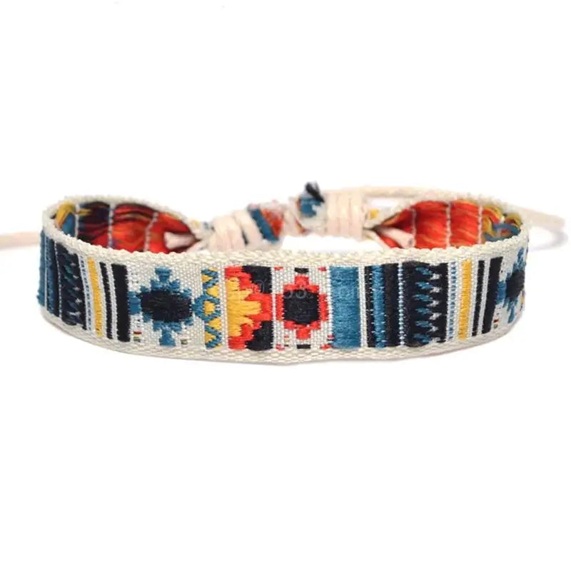 Boho Strawberry Flower Embroidered Bracelet Handmade Braided Bracelet Friendship Wrap Bracelets Thread Woven Wristbands - Ice Cream Cake