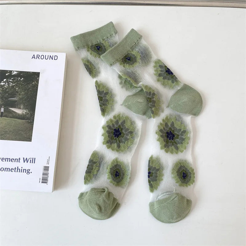 Transparent Flower Crew Socks