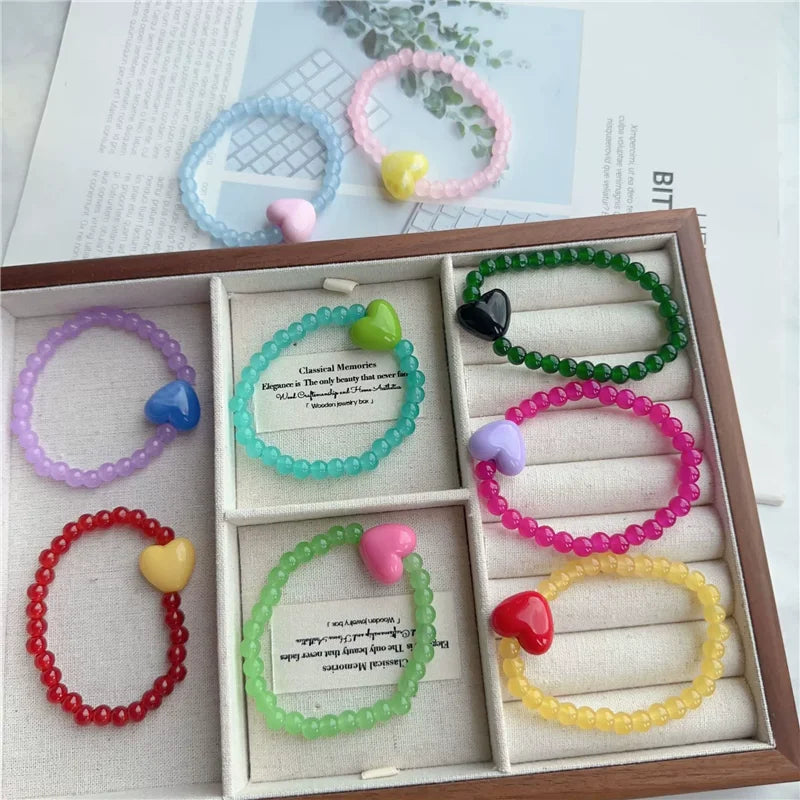 Pop Colour Beaded Heart Charm Bracelet