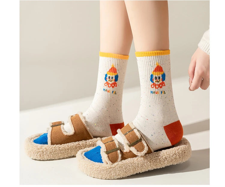 Funny Cute Cartoon Clown Casual Sports Women's Mid-tube Socks Cartoon Circus Long Cotton Socks Personality Brand Socks - Ice Cream Cake