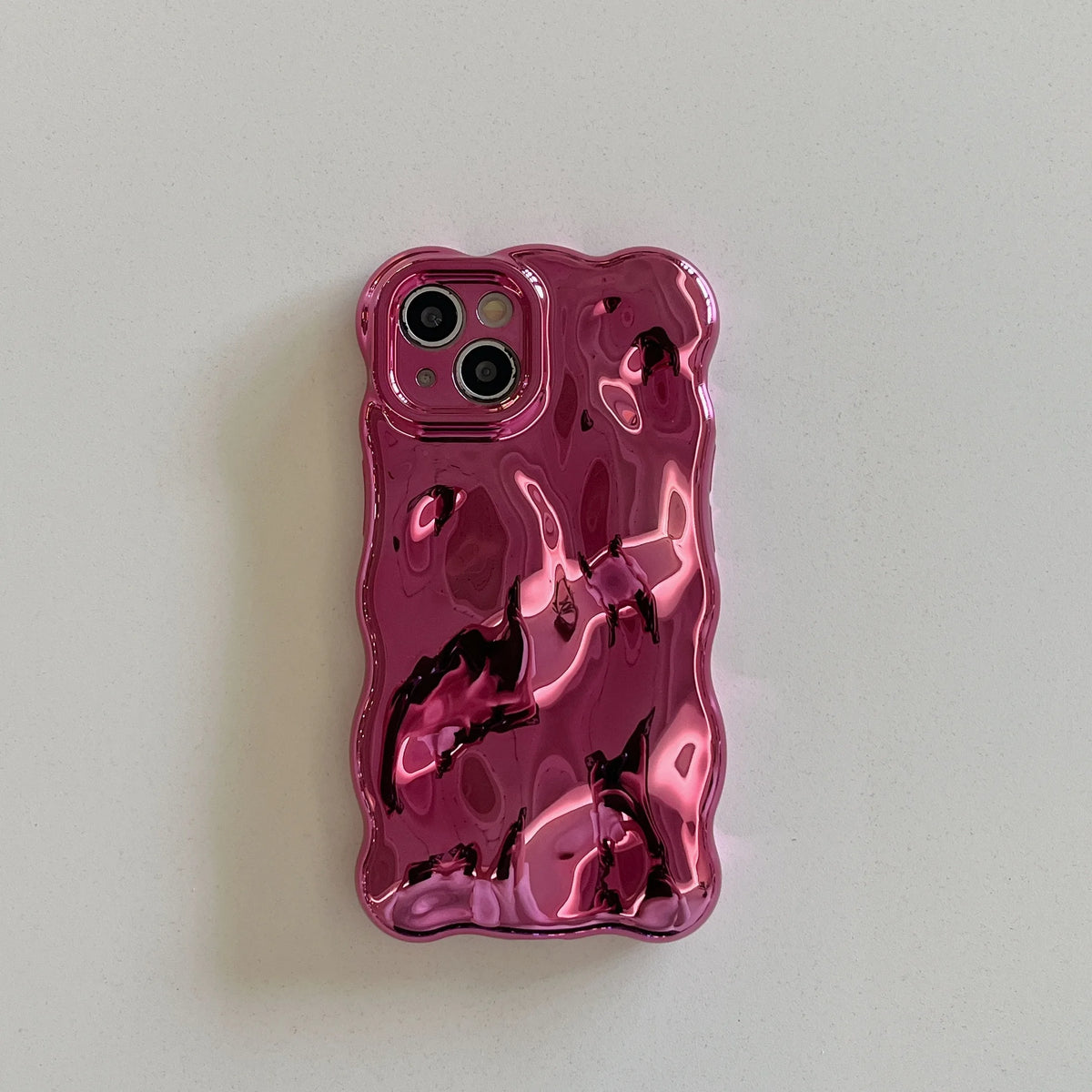 Luxury Wavy 3D Meteorite Texture Plating Silver Case for iPhone 11 12 13 14 15 Pro Max Anti-Fall Full Protection Glossy Cover - Ice Cream Cake