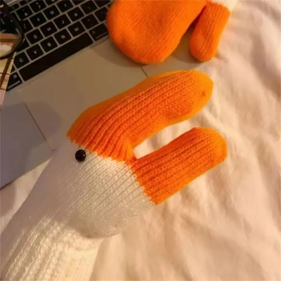 Funny Knitted Goose Wool Gloves for Autumn and Winter, Cute with Thick Velvet for Cold Protection and Warmth Double Layer Gloves - Ice Cream Cake