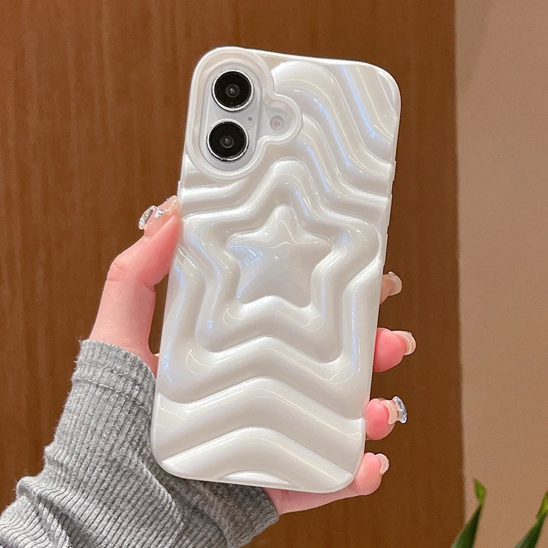 Bling Chromed Silver Gradient Five-pointed Star TPU Phone Case For iPhone 16 Pro Max 17 15 13 14 Plating Silicone Back Cover - Ice Cream Cake