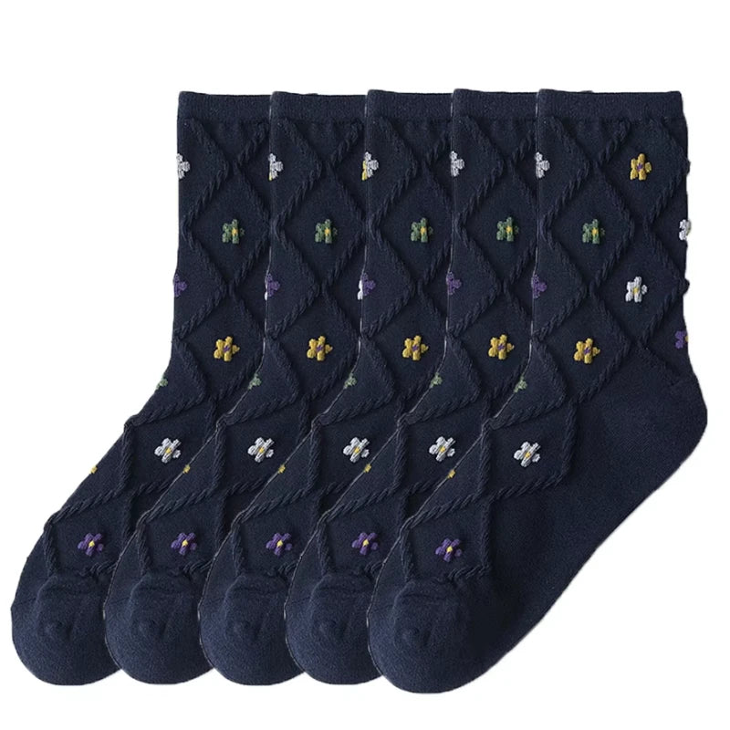 Textured Floral Sock Set (Set of 5 Pairs)