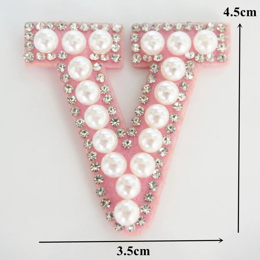 Pink A-Z Rhinestone Pearl Iron-On Patches - Ice Cream Cake